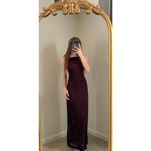 Rare Vintage Y2K 90s Mixit Semi Sheer Black & Red Floral Hem Maxi Dress